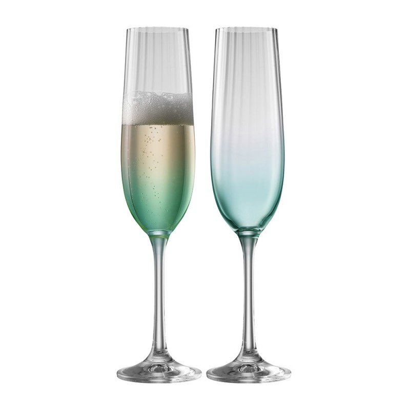Erne Champagne Flute Pair Aqua Galway Crystal