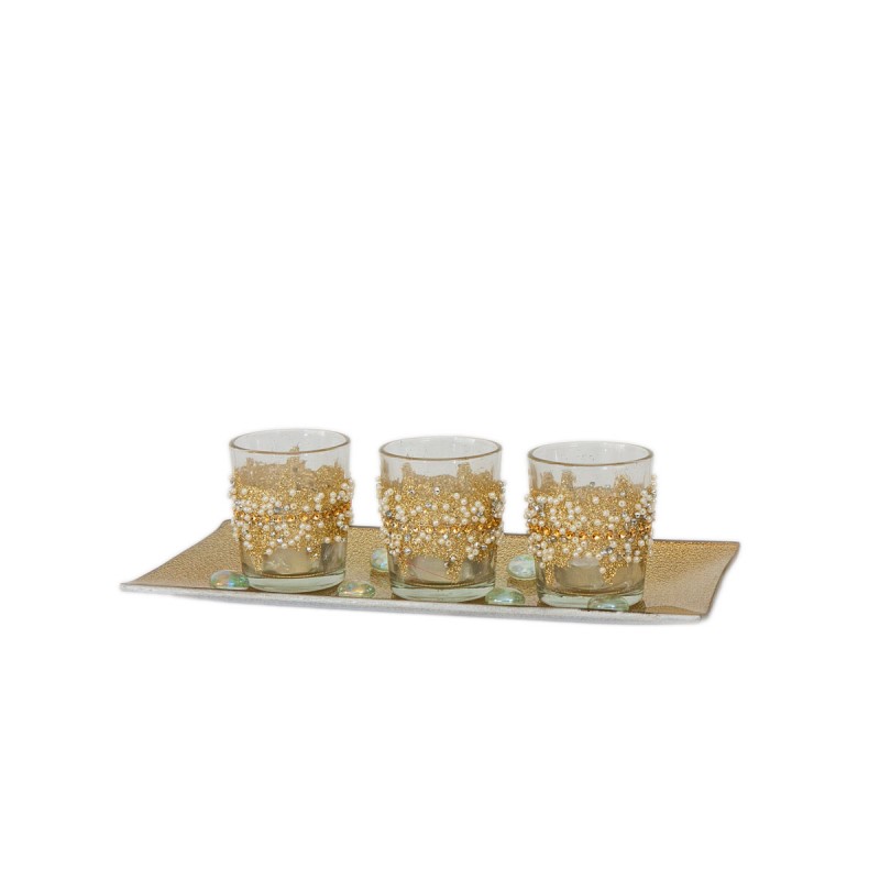 Cherished Moments - Gold Tray & 3 Candle Holders Cherished Moments - Gold Tray & 3 Candle Holders