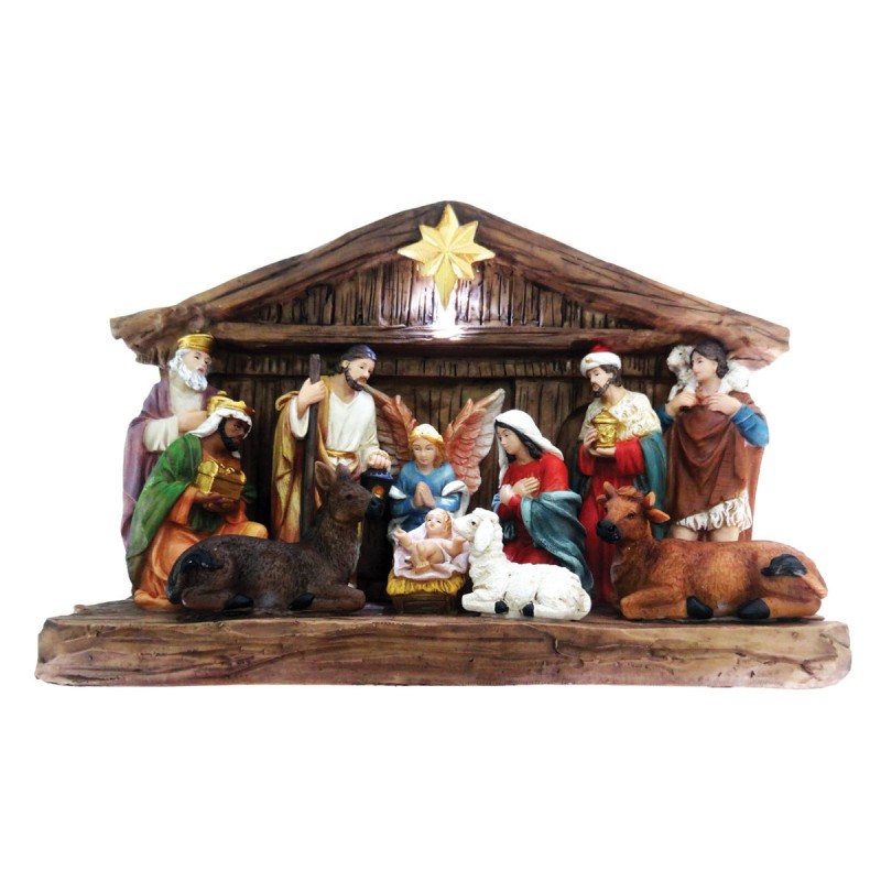 Small 11 Piece Nativity Set with Stable & Light (9.6cm figures)