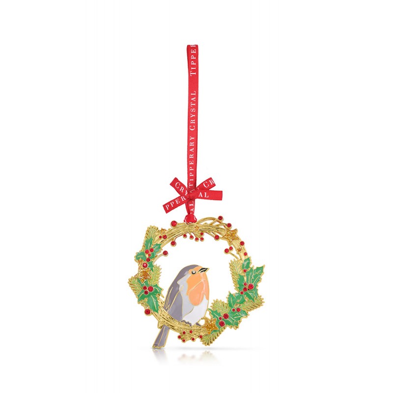 Tipperary Crystal Sparkle Robin & Wreath Decoration