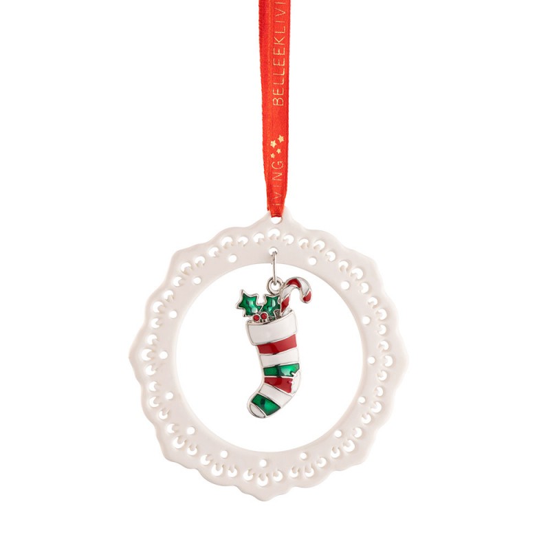 Pierced Ornament with Enamel Stocking - Belleek Living