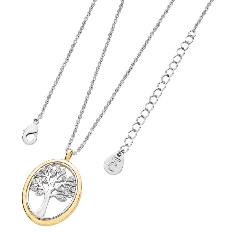 Two Tone Oval Pendant - Rose Gold Cz Tree of Life With Silver Rim