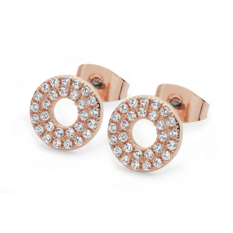 Pave Triple Band Moon Earrings Rose Gold