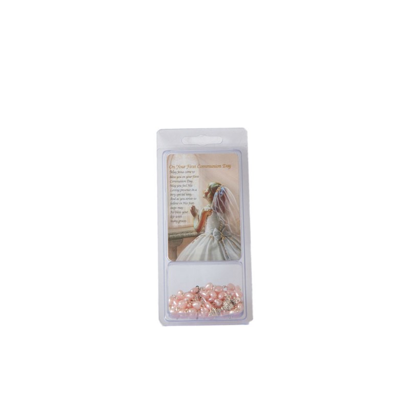 First Communion Rosary Beads - Pink