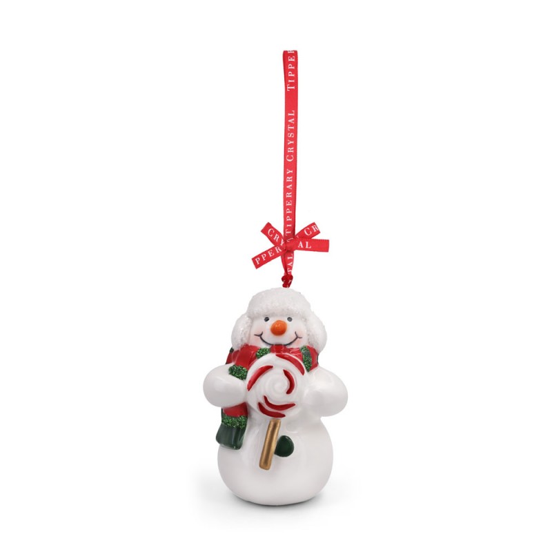 Porcelain Snowman & Lolly Christmas Decoration - Tipperary Crystal