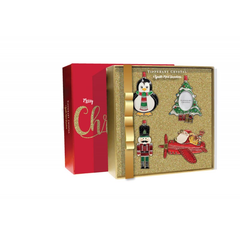 Set of 4 Sparkle Christmas Decorations Gold Insert - Tipperary Crystal Set of 4 Sparkle Christmas Decorations Gold Insert - Tipperary Crystal