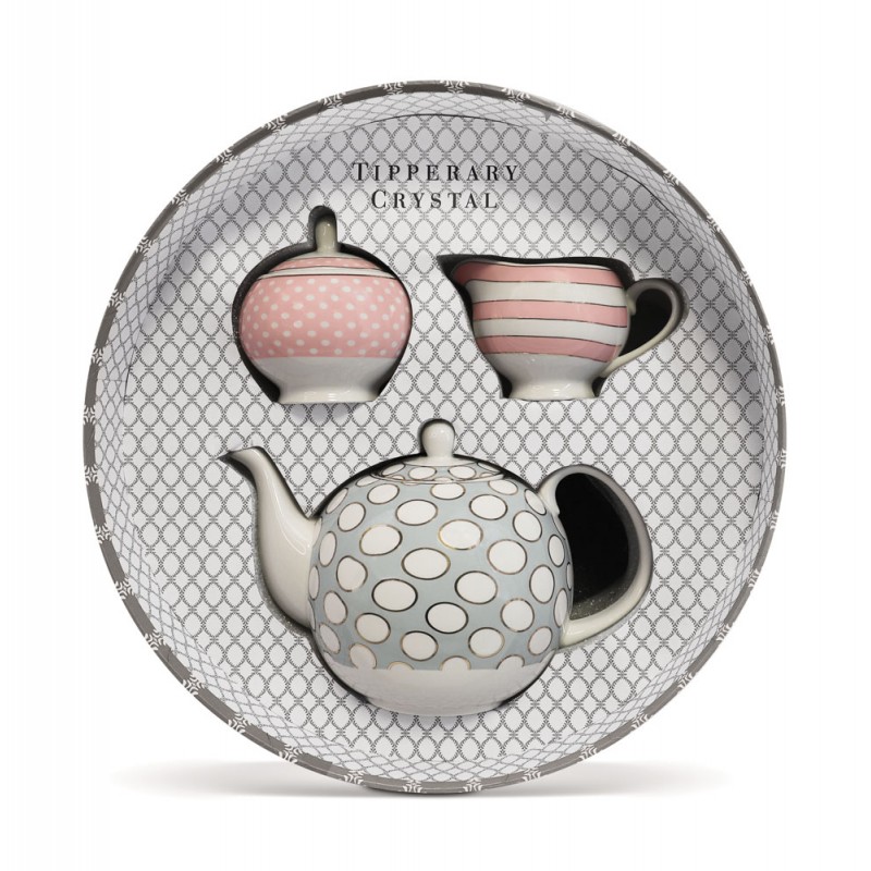 Spots & Stripes Teapot, Sugar & Milk Jug Set Tipperary Crystal