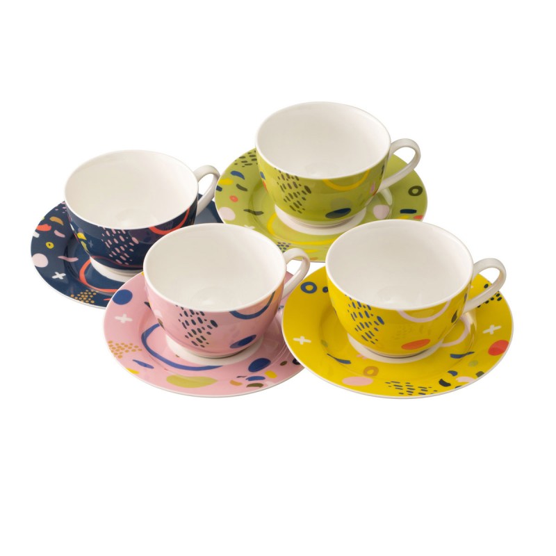 Verdant set of 4 Teacups & Saucers