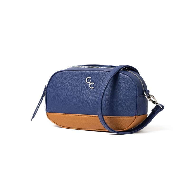 Two Tone Cross Body Bag (Navy & Brown) - Galway Crystal