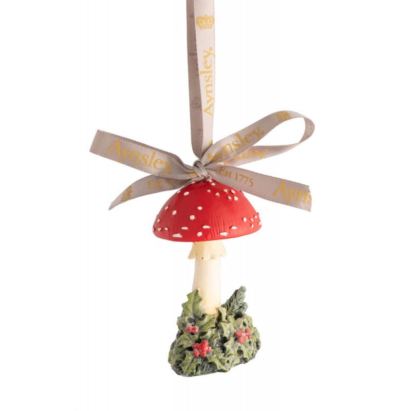 Mushroom & Holly Hanging Ornament - Aynsley
