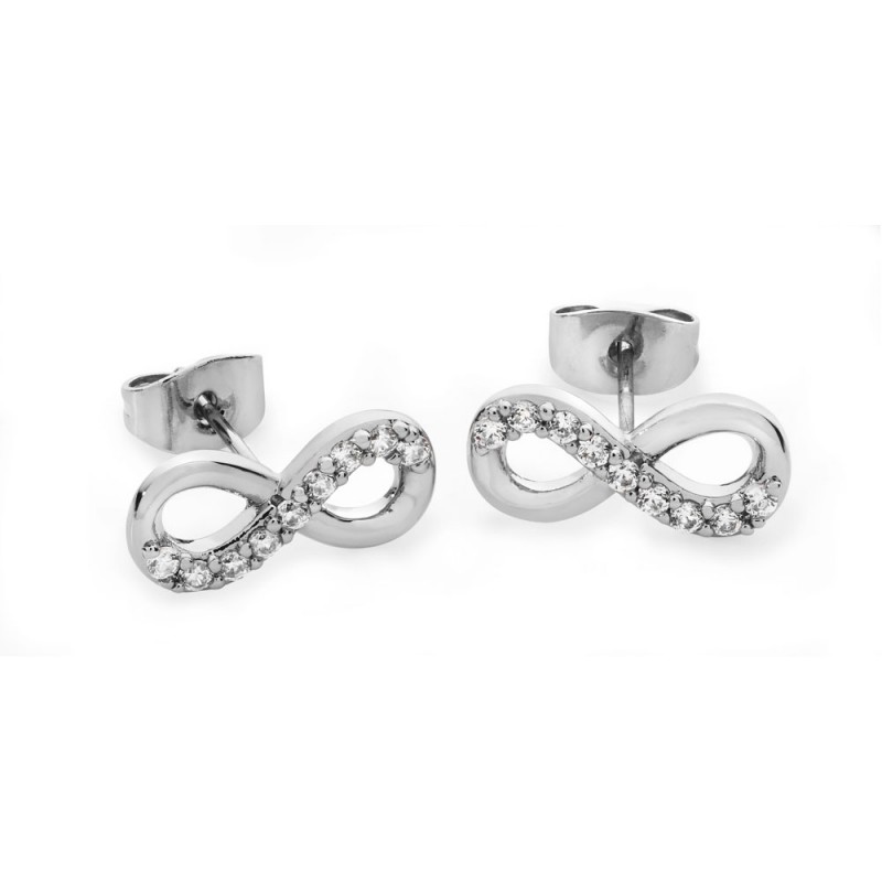 Sterling Silver Part Stone Set Infinity Earrings