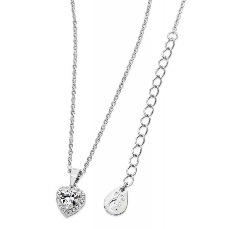 Sterling Silver Diamante Heart Drop Pendant