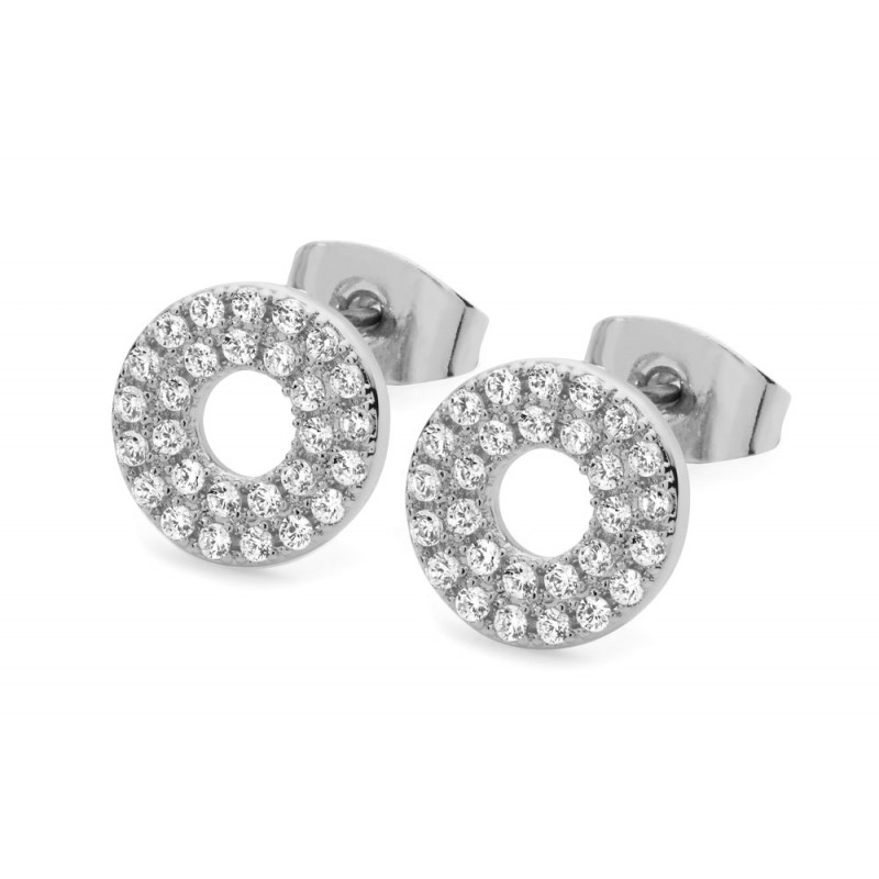 Sterling Silver Pave Double Band Moon Earrings
