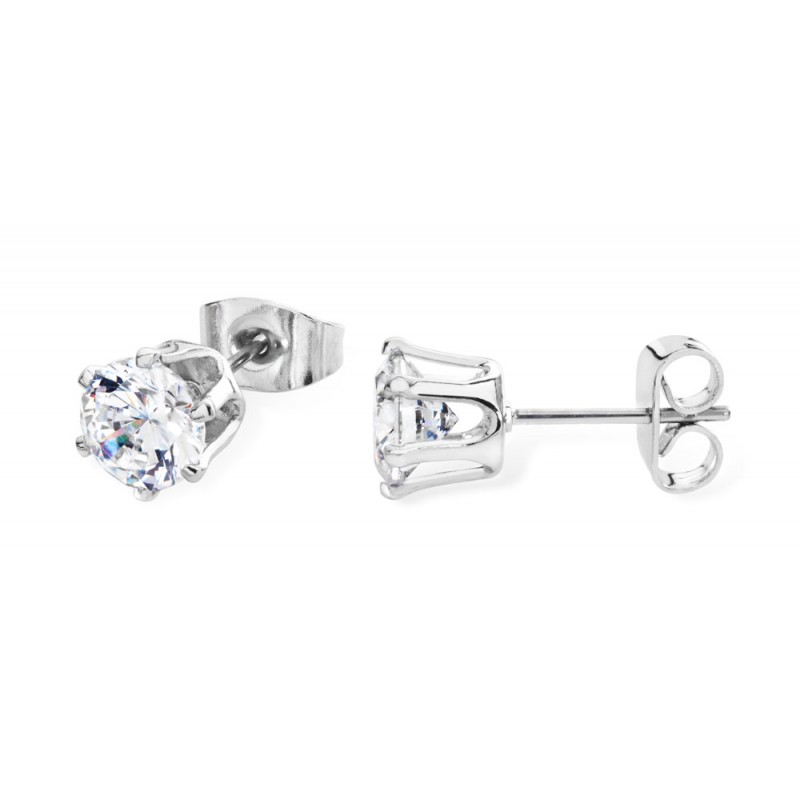 Sterling Silver Stud Earrings Clear Stone 6mm