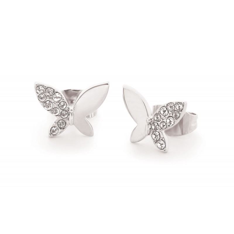 Sterling Silver Butterfly Half Pave Stud Earrings