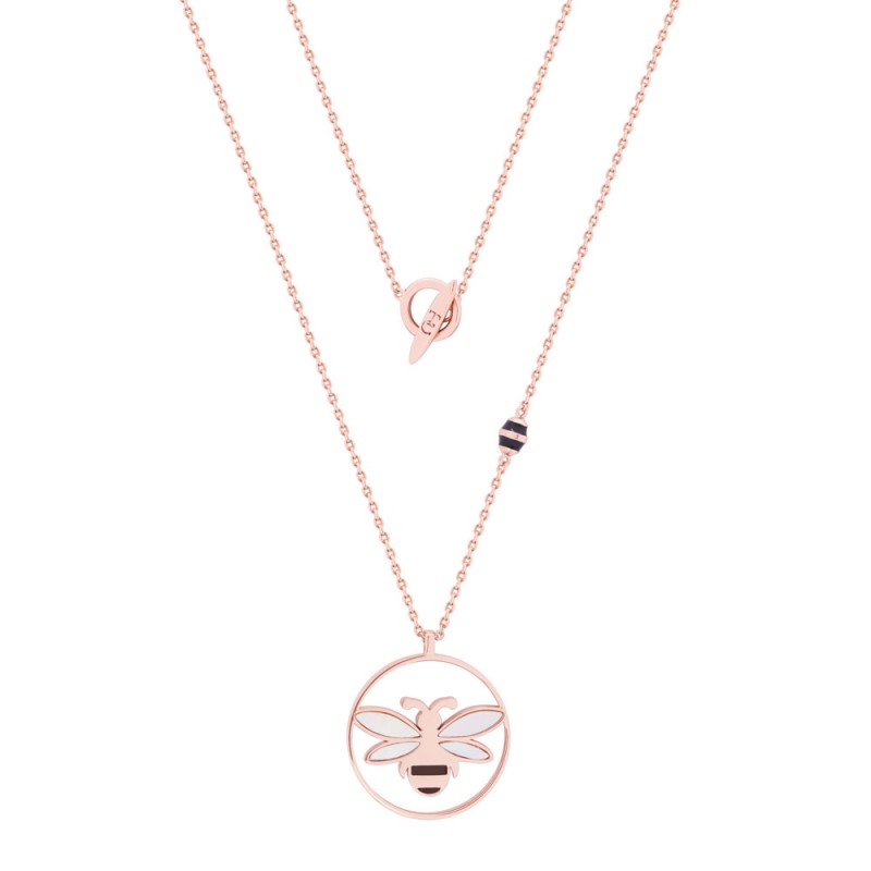 Bee Rose Gold Mother Of Pearl Circle Pendant