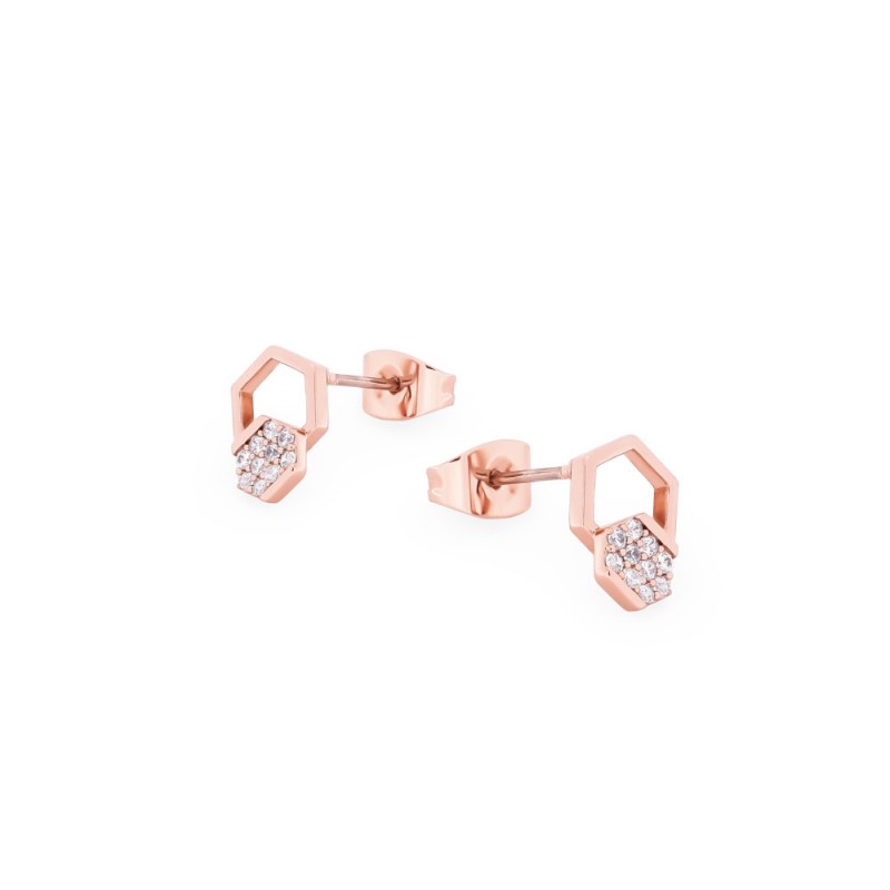 Bee Rose Gold Hexagonal/Pave Stud Earrings