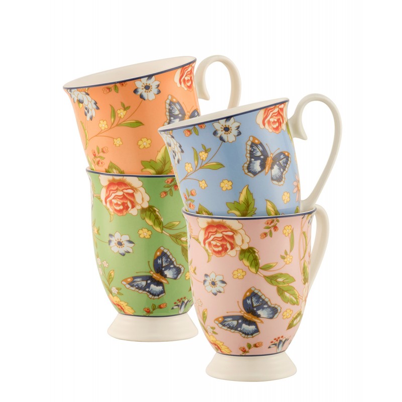 Aynsley Cottage Garden Footed Mugs - Set of 4