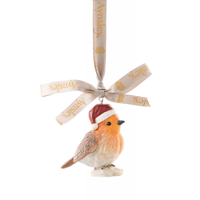 Robin Wearing Santa Hat Hanging Ornament - Aynsley