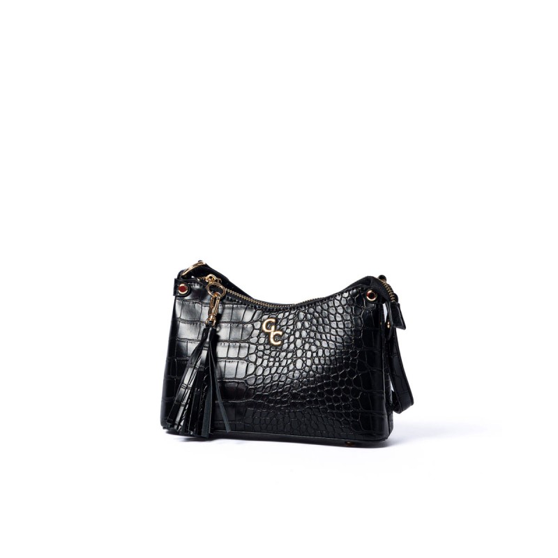 Mini Shoulder Bag - Black Croc Detail