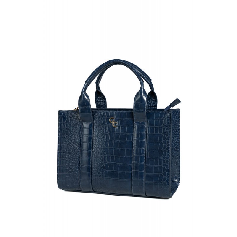 Medium Tote Bag - Navy - Croc Detail