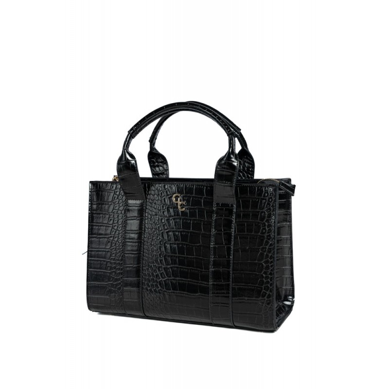 Medium Tote Bag - Black - Croc Detail