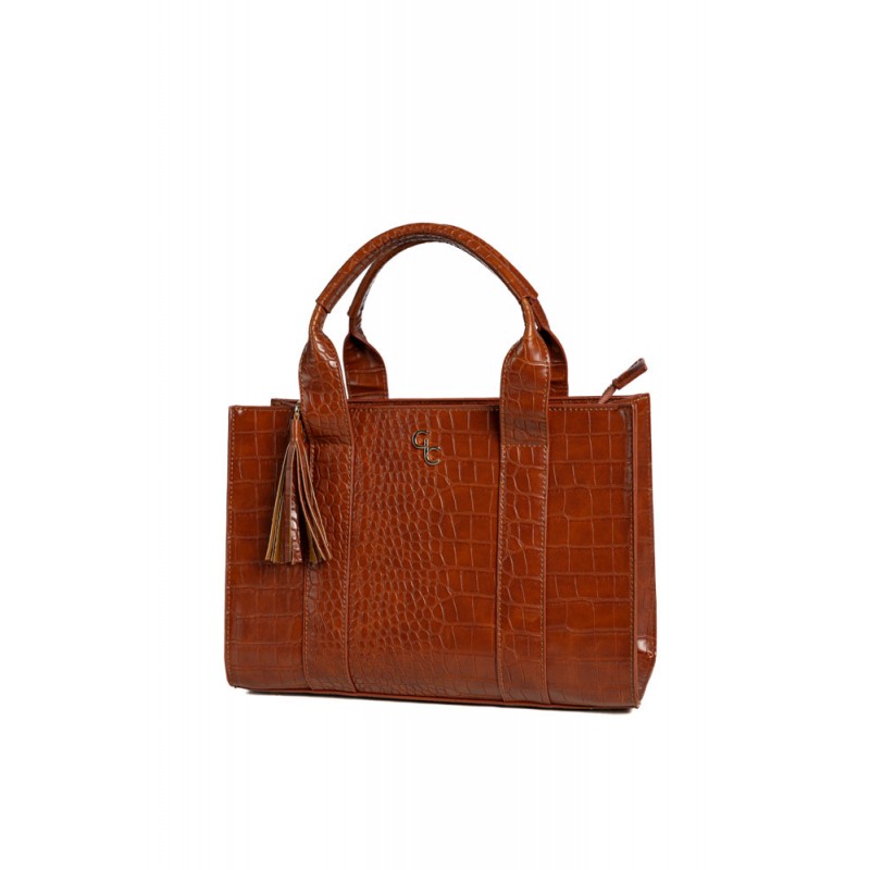 Medium Tote Bag - Tan - Croc Detail