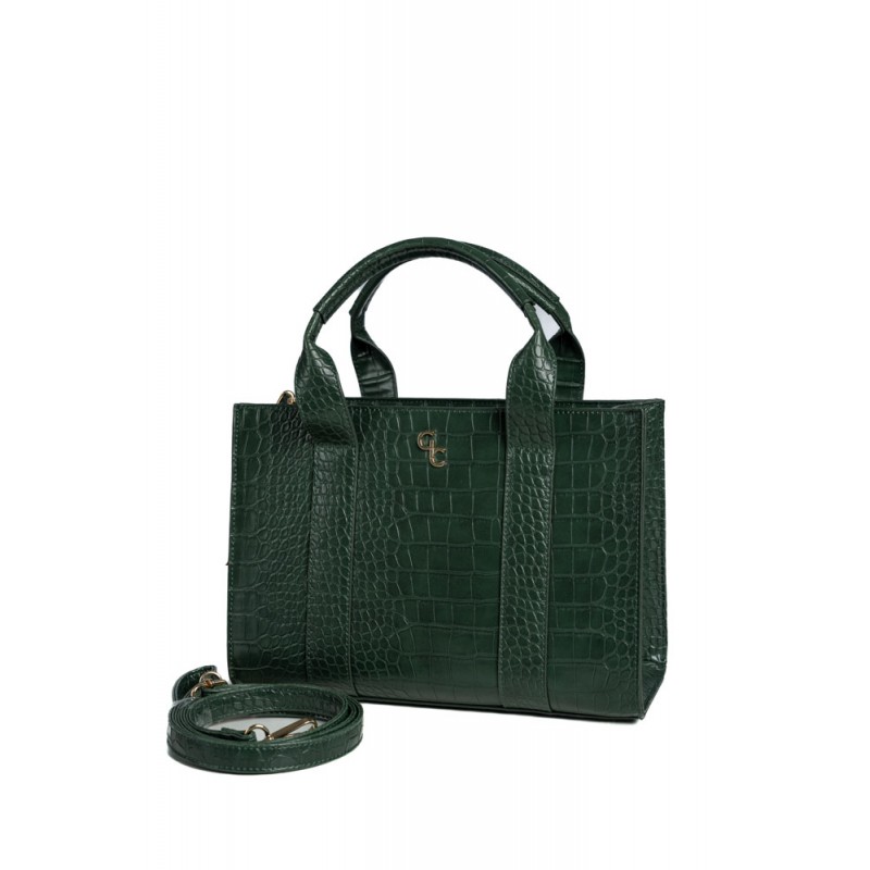 Medium Tote Bag - Forest Green - Croc Detail