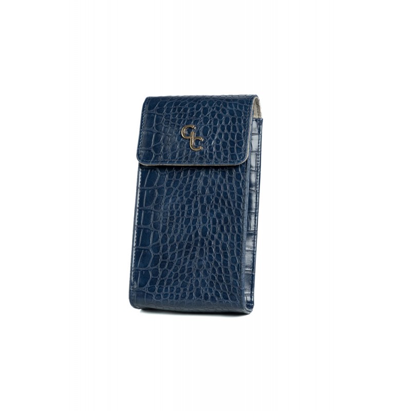 Mini Crossbody Bag - Navy - Croc Detail