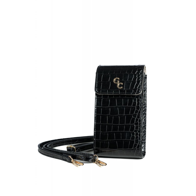 Mini Crossbody Bag -  Black - Croc Detail