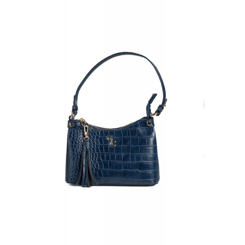 Mini Shoulder Bag - Navy - Croc Detail