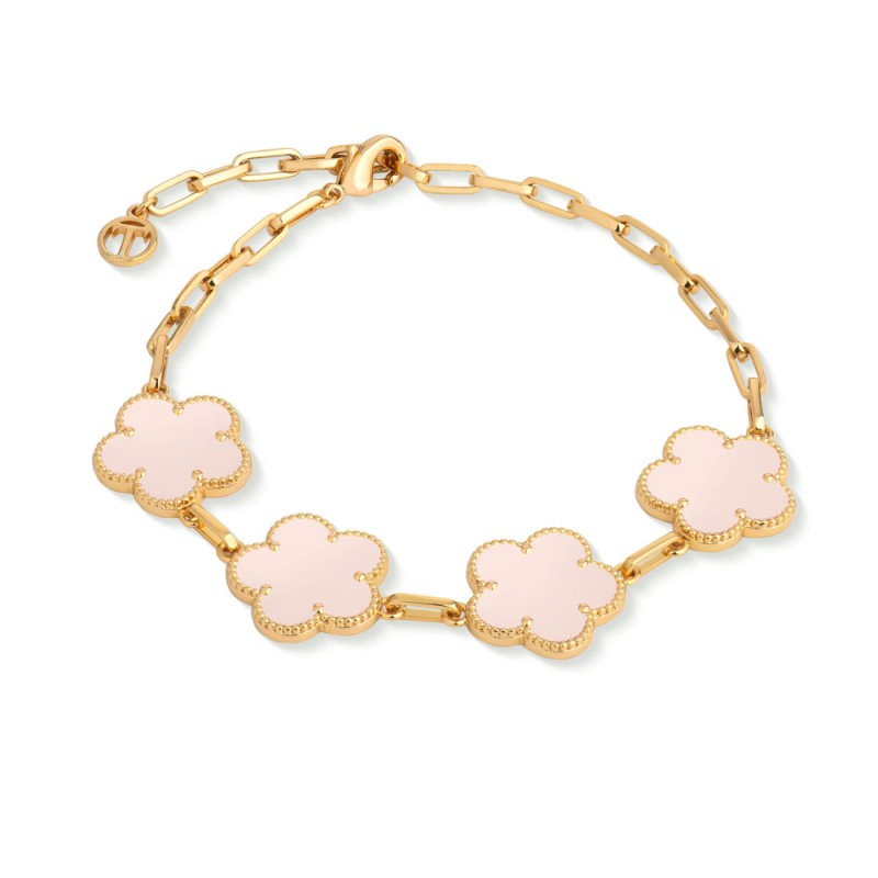 Le Fleur Collection Pink Bracelet 4 Charm Yellow Gold