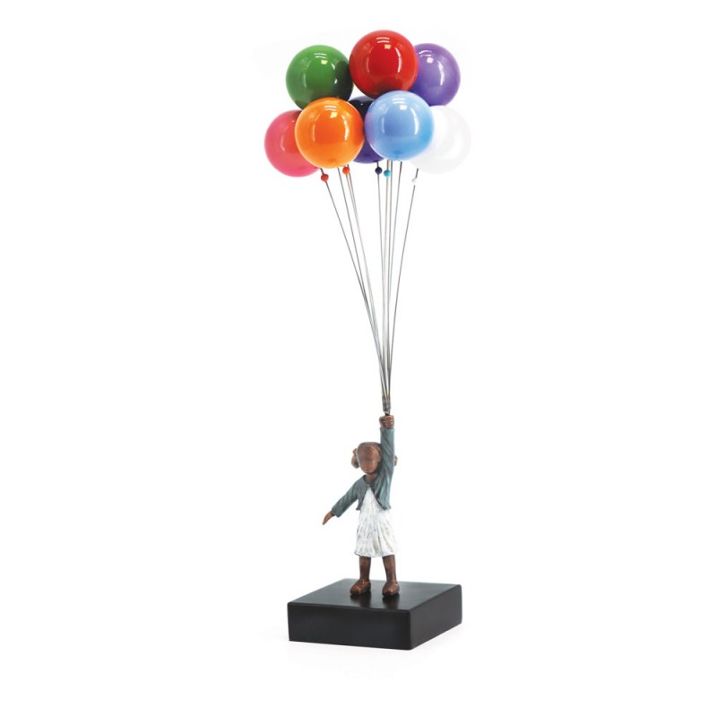 David McGlynn Sculpture - Girl with Balloons "Joyful"