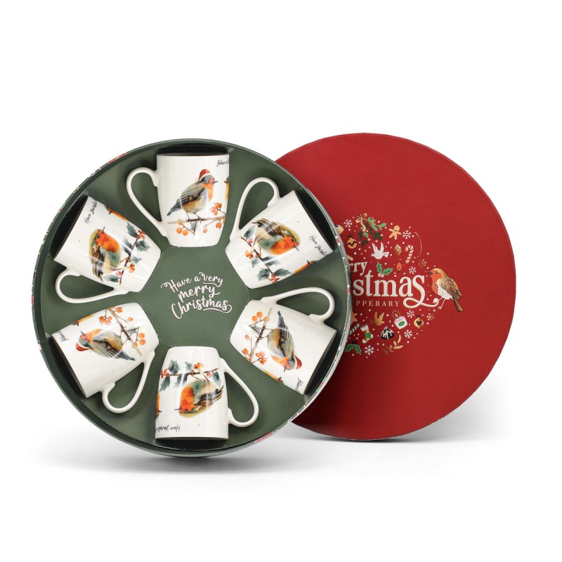 Christmas Robins Hatbox (Set of 6 Mugs)