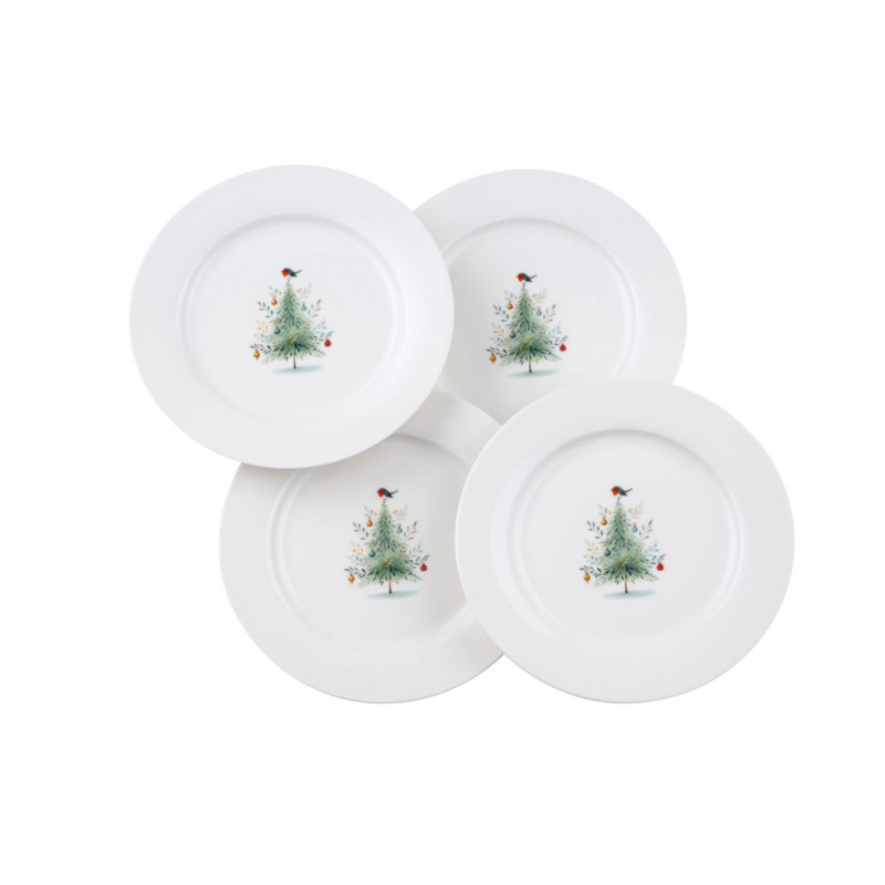 Little Robin Christmas Tree Teaplates (Set of 4) - Aynsley