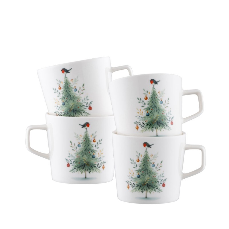 Little Robin Christmas Tree Mugs (Set of 4) - Aynsley