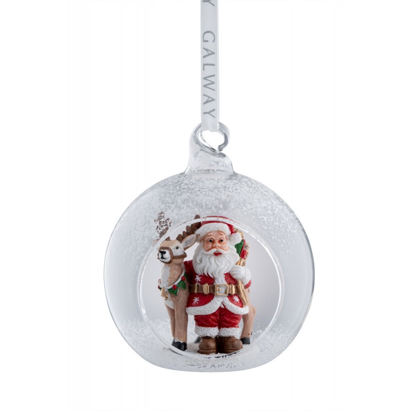 Santa & Reindeer Hanging Bauble Ornament - Galway Crystal