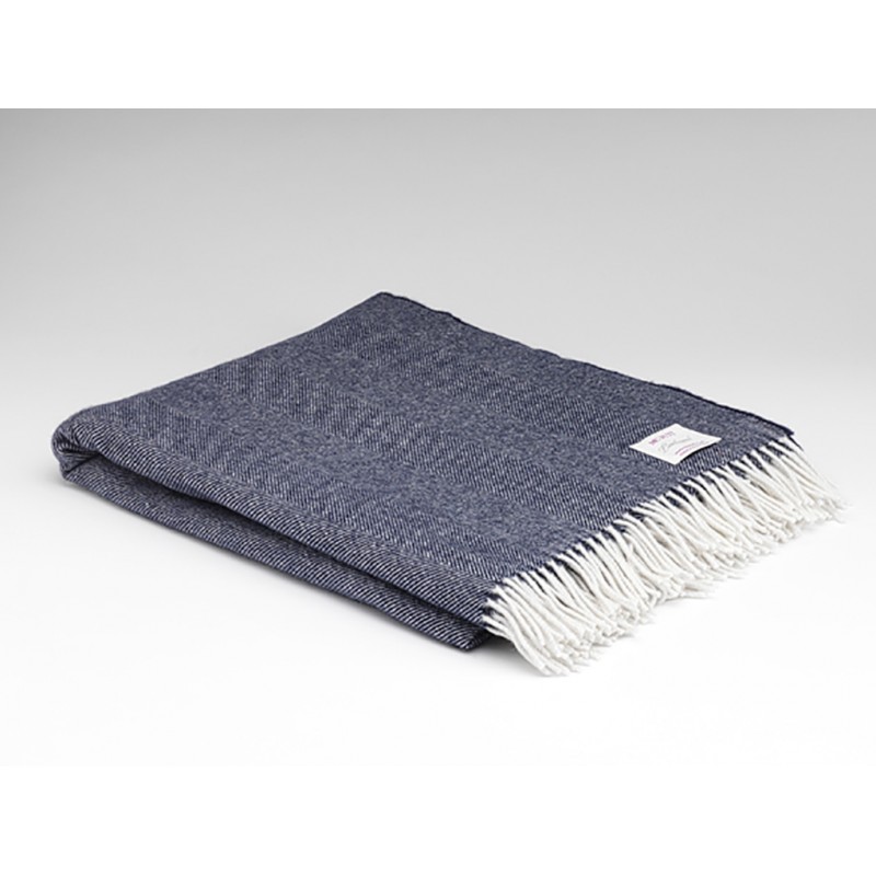 Navy Herringbone Supersoft Throw - McNutt of Donegal